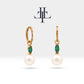 Bridal Jewelry with Marquise Cut Emerald Earrings in 14K Solid Gold Dangle Hoop Pearl Earrings for Women Wedding Jewelry