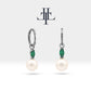 Bridal Jewelry with Marquise Cut Emerald Earrings in 14K Solid Gold Dangle Hoop Pearl Earrings for Women Wedding Jewelry