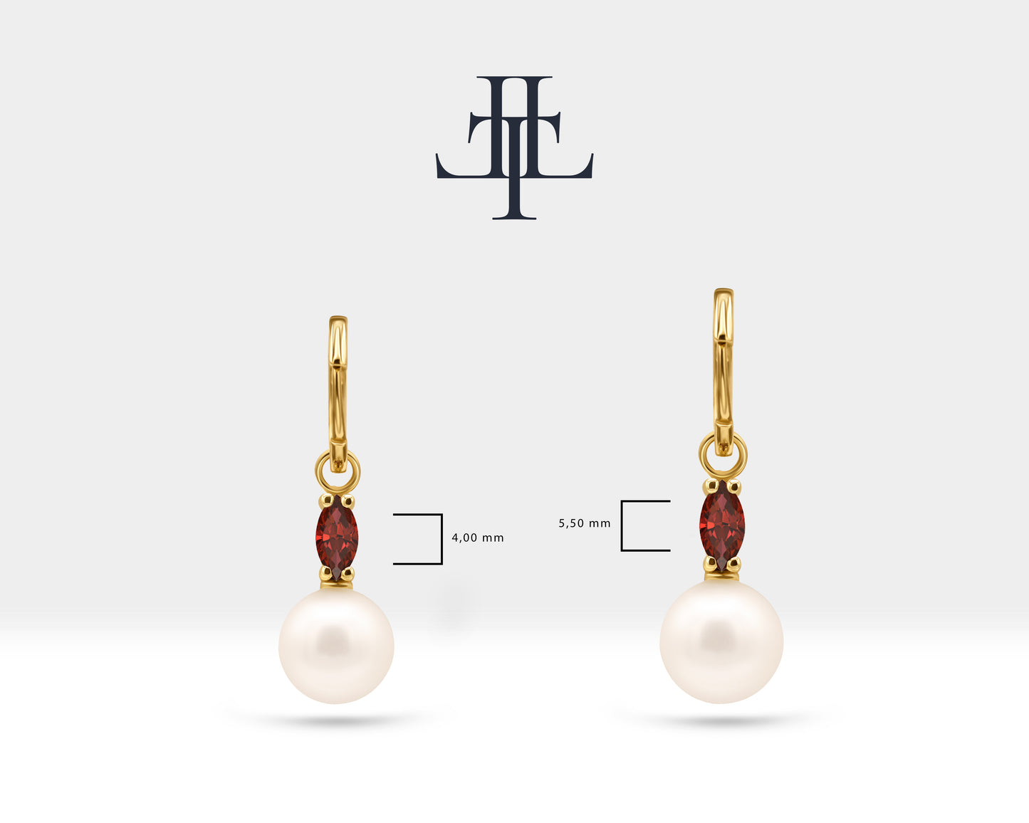 Bridal Jewelry with Marquise Cut Ruby Earrings in 14K Solid Gold Dangle Hoop Pearl Earrings for Women Wedding Jewelry