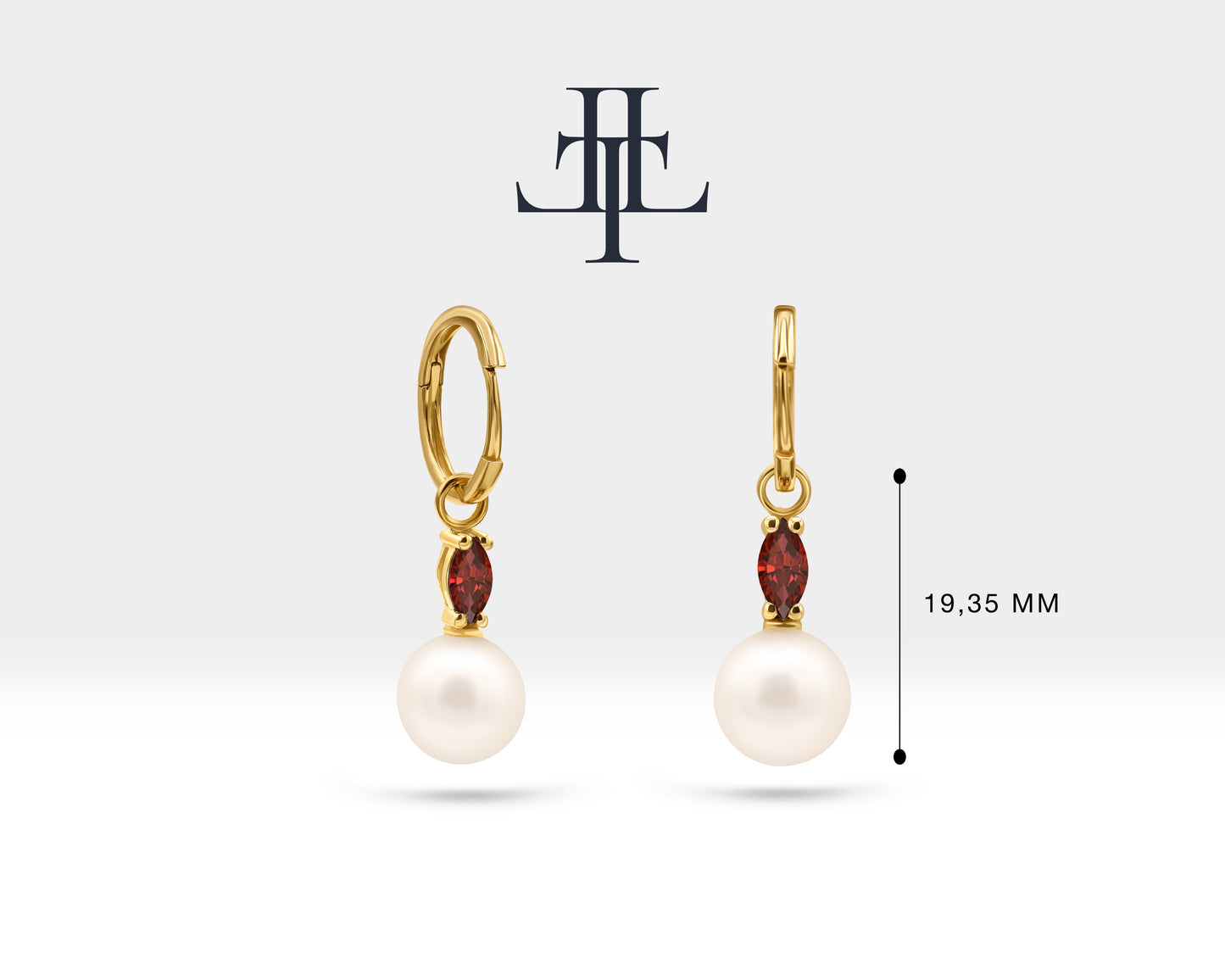 Bridal Jewelry with Marquise Cut Ruby Earrings in 14K Solid Gold Dangle Hoop Pearl Earrings for Women Wedding Jewelry