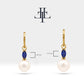 Bridal Jewelry with Marquise Cut Sapphire Earrings in 14K Solid Gold Dangle Hoop Pearl Earrings for Women Wedding Jewelry