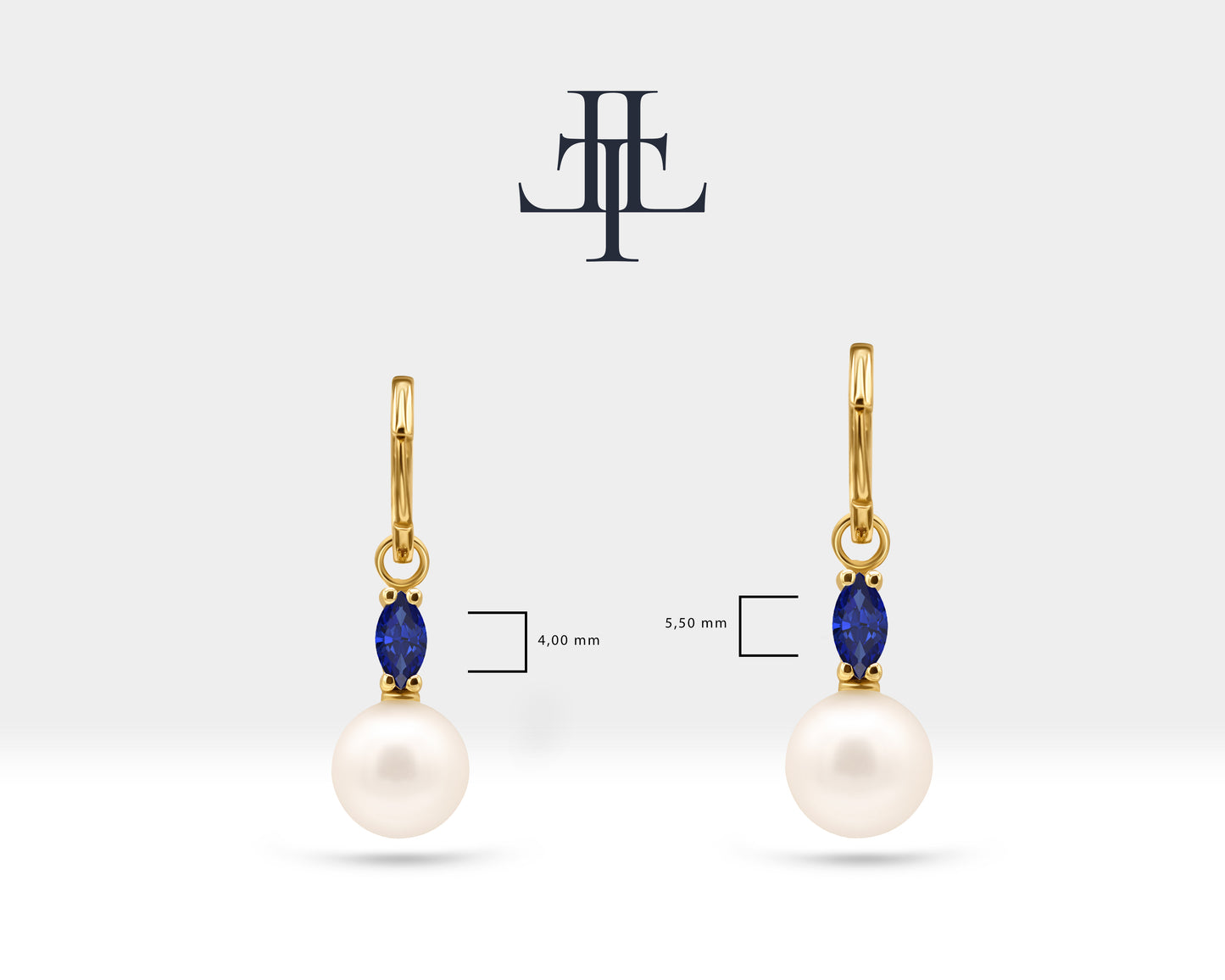 Bridal Jewelry with Marquise Cut Sapphire Earrings in 14K Solid Gold Dangle Hoop Pearl Earrings for Women Wedding Jewelry