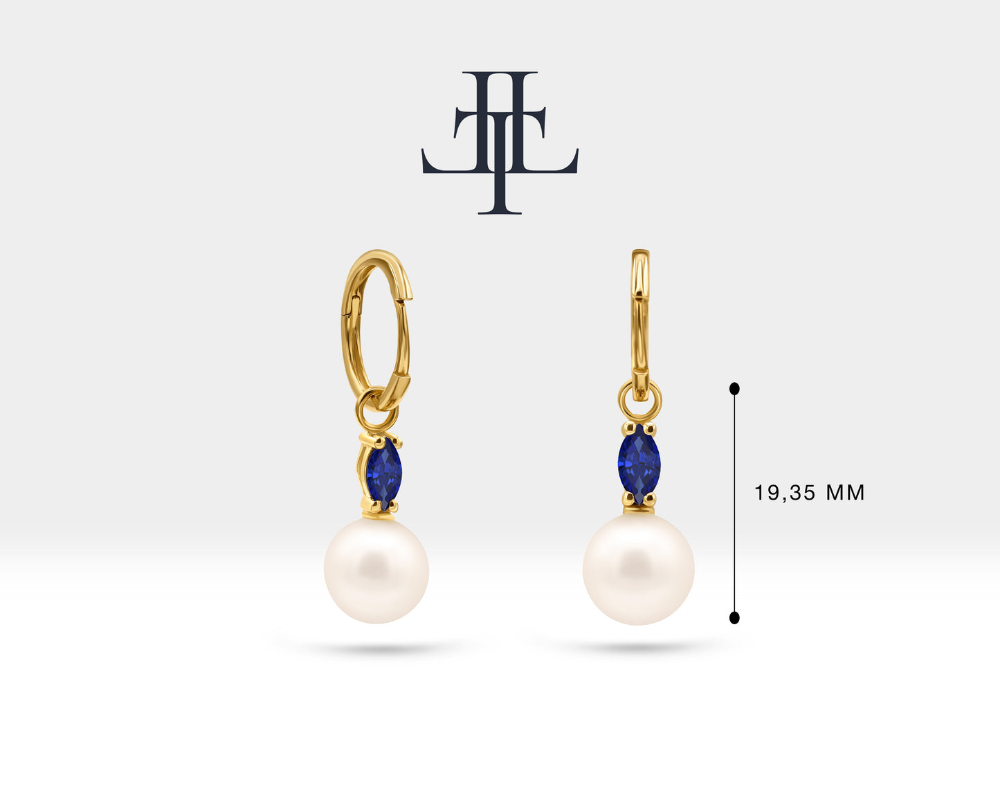 Bridal Jewelry with Marquise Cut Sapphire Earrings in 14K Solid Gold Dangle Hoop Pearl Earrings for Women Wedding Jewelry