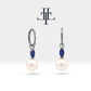 Bridal Jewelry with Marquise Cut Sapphire Earrings in 14K Solid Gold Dangle Hoop Pearl Earrings for Women Wedding Jewelry