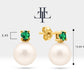 Pearl Earrings with Round Cut Emerald Earring in 14K Solid Gold Stud Earrings for Women Wedding Jewelry