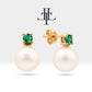 Pearl Earrings with Round Cut Emerald Earring in 14K Solid Gold Stud Earrings for Women Wedding Jewelry