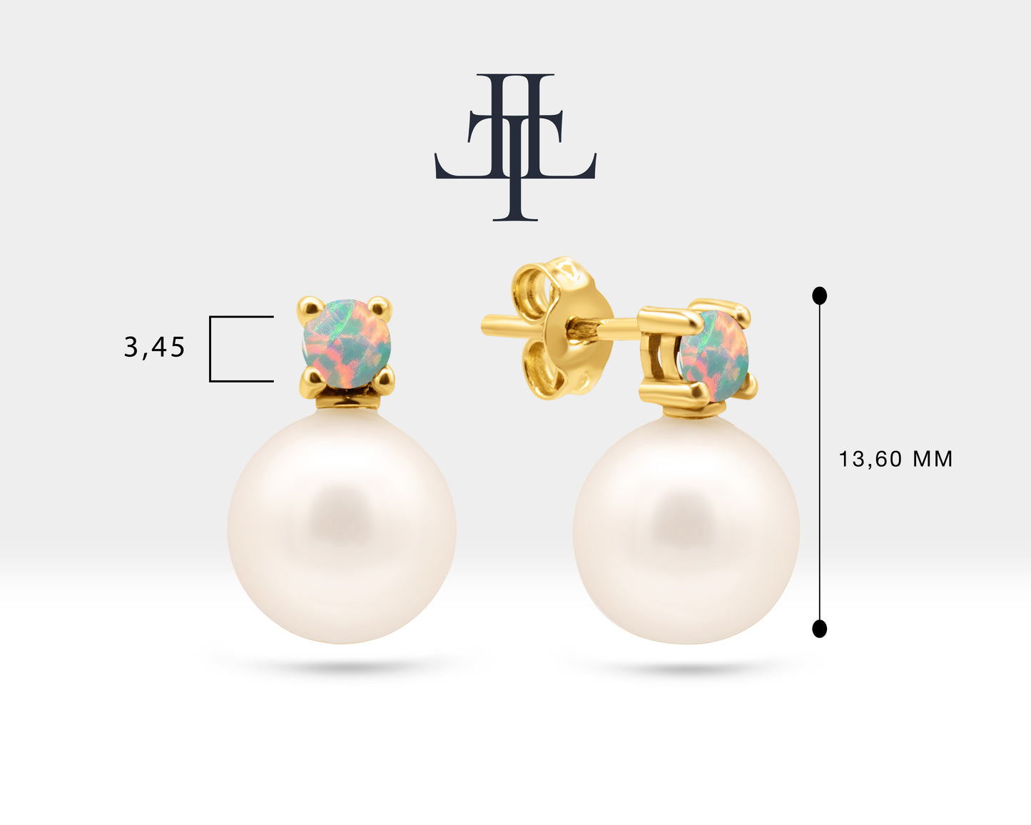 Pearl Earrings with Round Cut Opal Earring in 14K Solid Gold Stud Earrings for Women Wedding Jewelry