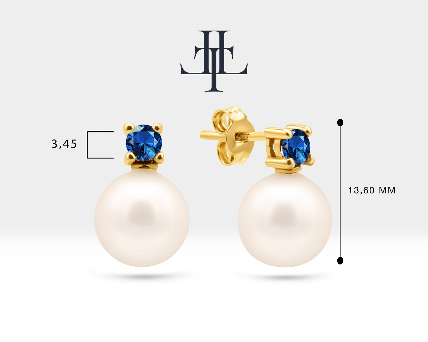 Pearl Earrings with Round Cut Sapphire Earring in 14K Solid Gold Stud Earrings for Women Wedding Jewelry