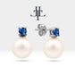 Pearl Earrings with Round Cut Sapphire Earring in 14K Solid Gold Stud Earrings for Women Wedding Jewelry