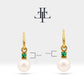 Round Cut Emerald Earrings with Pearl Earring in 14K Solid Gold Dangle Earrings for Women Wedding Jewelry