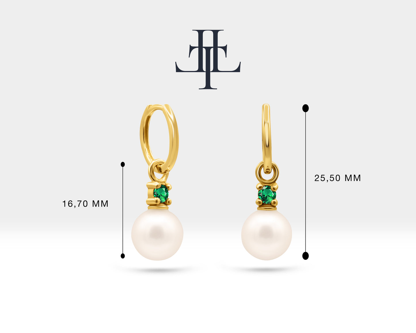 Round Cut Emerald Earrings with Pearl Earring in 14K Solid Gold Dangle Earrings for Women Wedding Jewelry