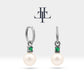 Round Cut Emerald Earrings with Pearl Earring in 14K Solid Gold Dangle Earrings for Women Wedding Jewelry