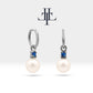 Round Cut Sapphire Earrings with Pearl Earring in 14K Solid Gold Dangle Earrings for Women Wedding Jewelry