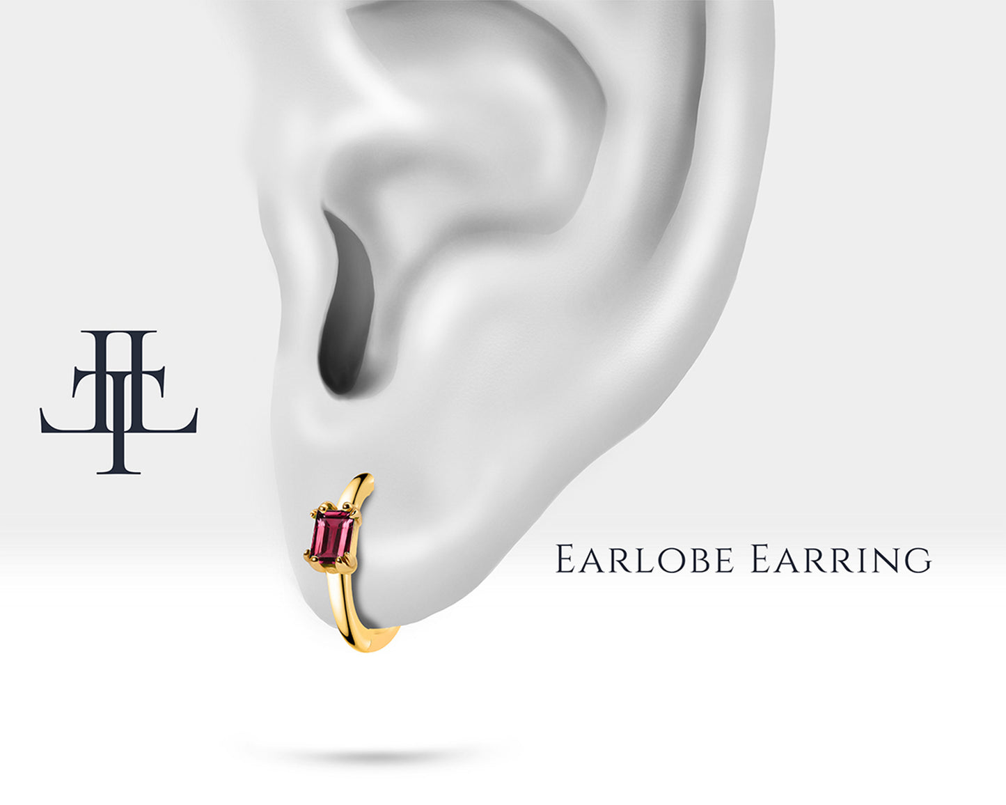 Cartilage Hoop Earring,Baguette Cut Ruby Earring in 14K Yellow White Rose Solid Gold Earrings