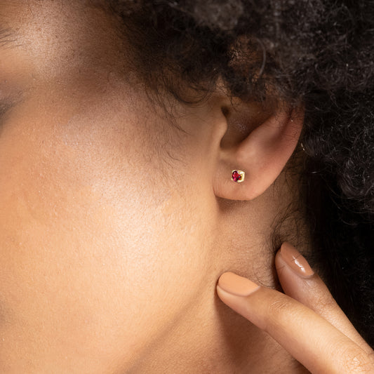 Ruby Stud Earrings in 14K Solid Gold Solitaire earlobe earrings