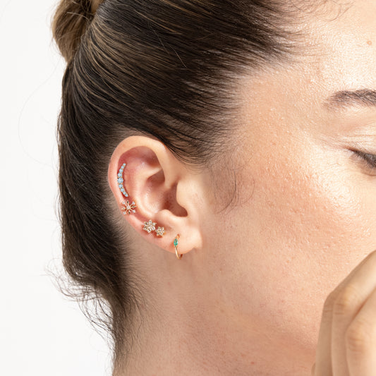 14K Solid Gold Cartilage Moon Design Diamond Piercing,16G(1.2mm)Stud Earring