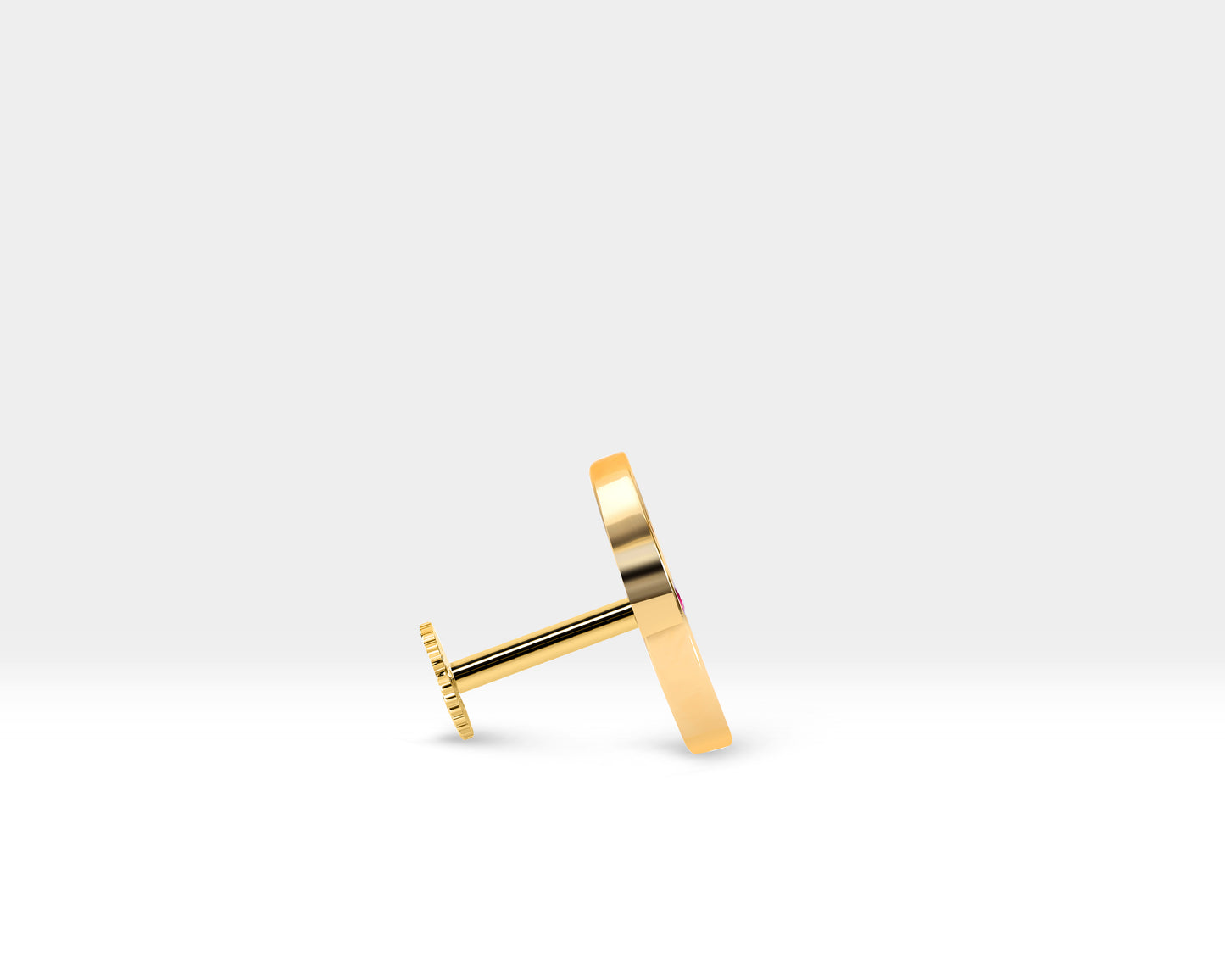 14K Solid Gold Cartilage Moon Design Ruby Piercing,16G(1.2mm)Stud Earring