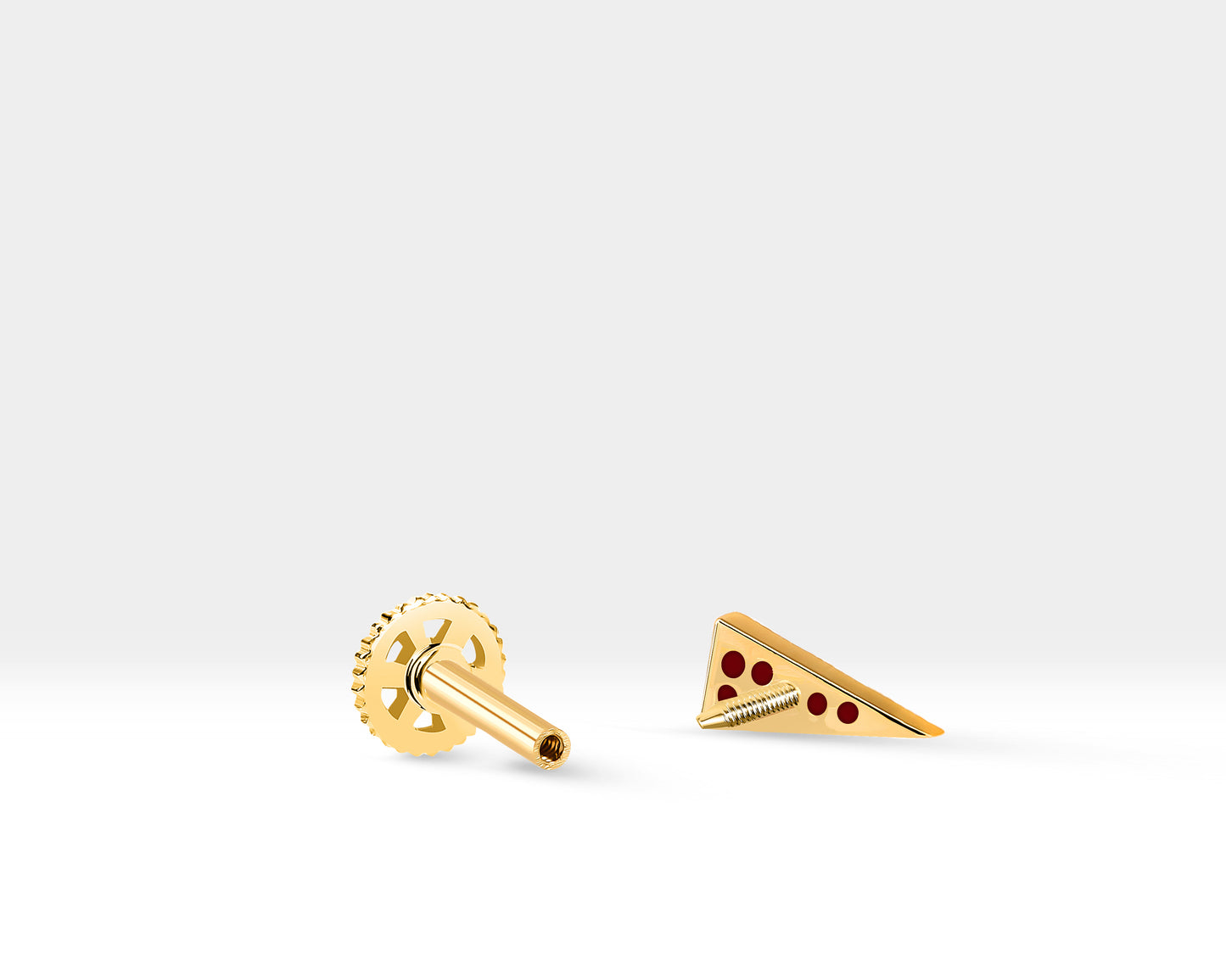Tragus Piercing,Pave Setting Ruby Piercing,Triangle Design Piercing,14K Yellow Solid Gold