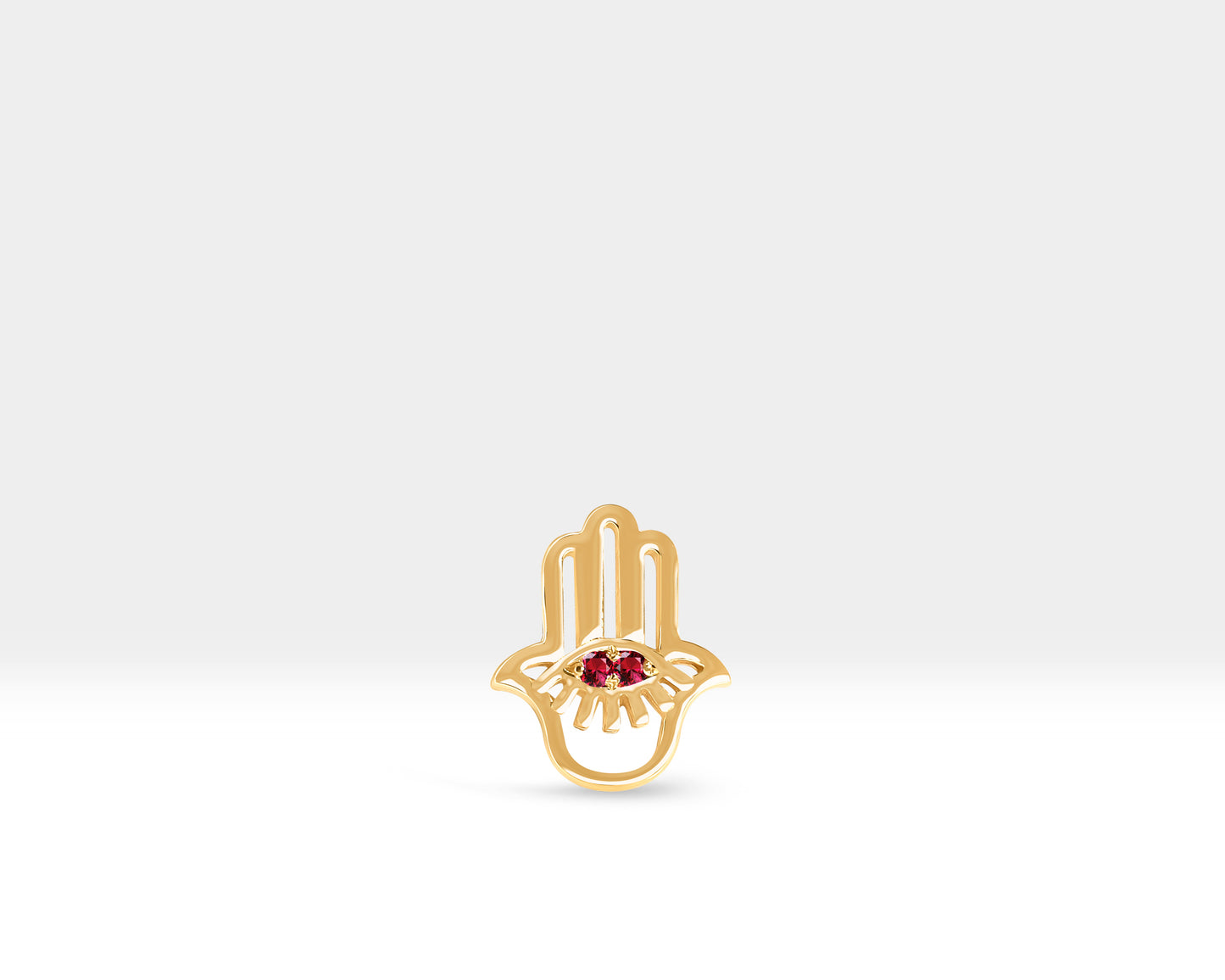 Cartilage Piercing,Hand of Fatima Design Piercing ,Ruby Piercing,14K Yellow Solid Gold
