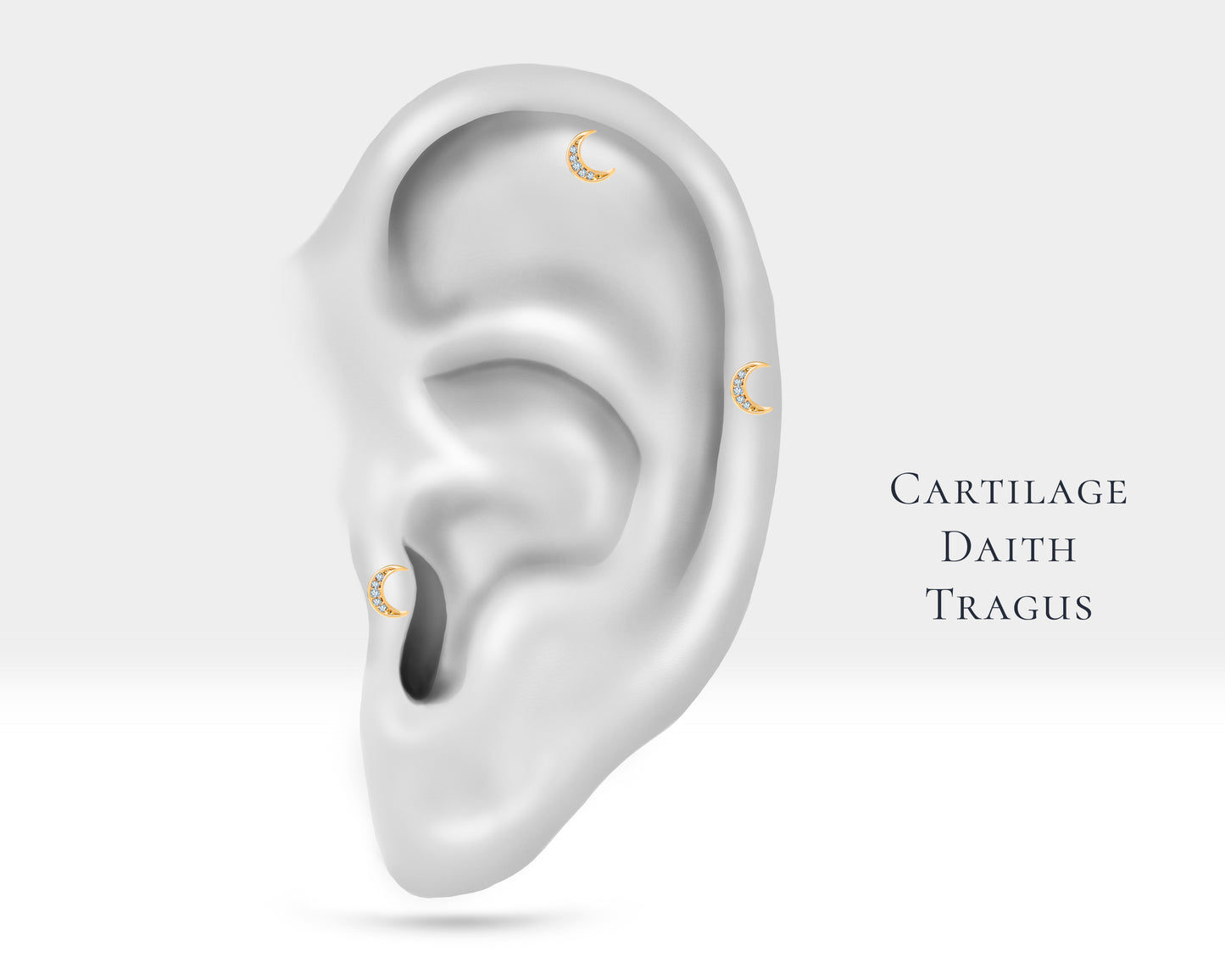 14K Solid Gold Cartilage Moon Design Diamond Piercing,16G(1.2mm)