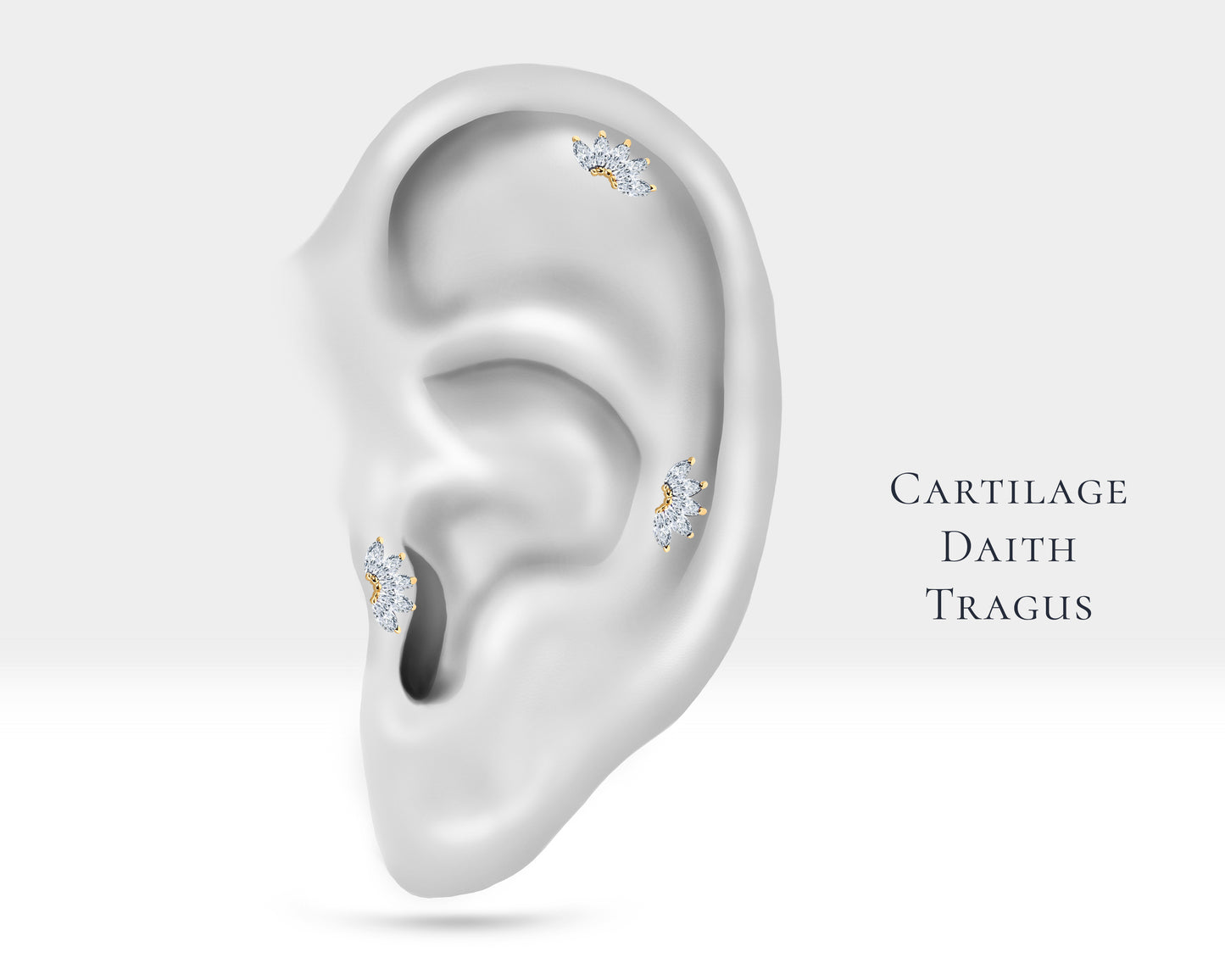 Cartilage Tragus Piercing ,Marquise Cut Diamond Piercing ,14K Yellow Solid Gold