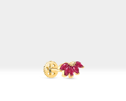 Cartilage Tragus Piercing ,Marquise Cut Ruby Piercing ,14K Yellow Solid Gold