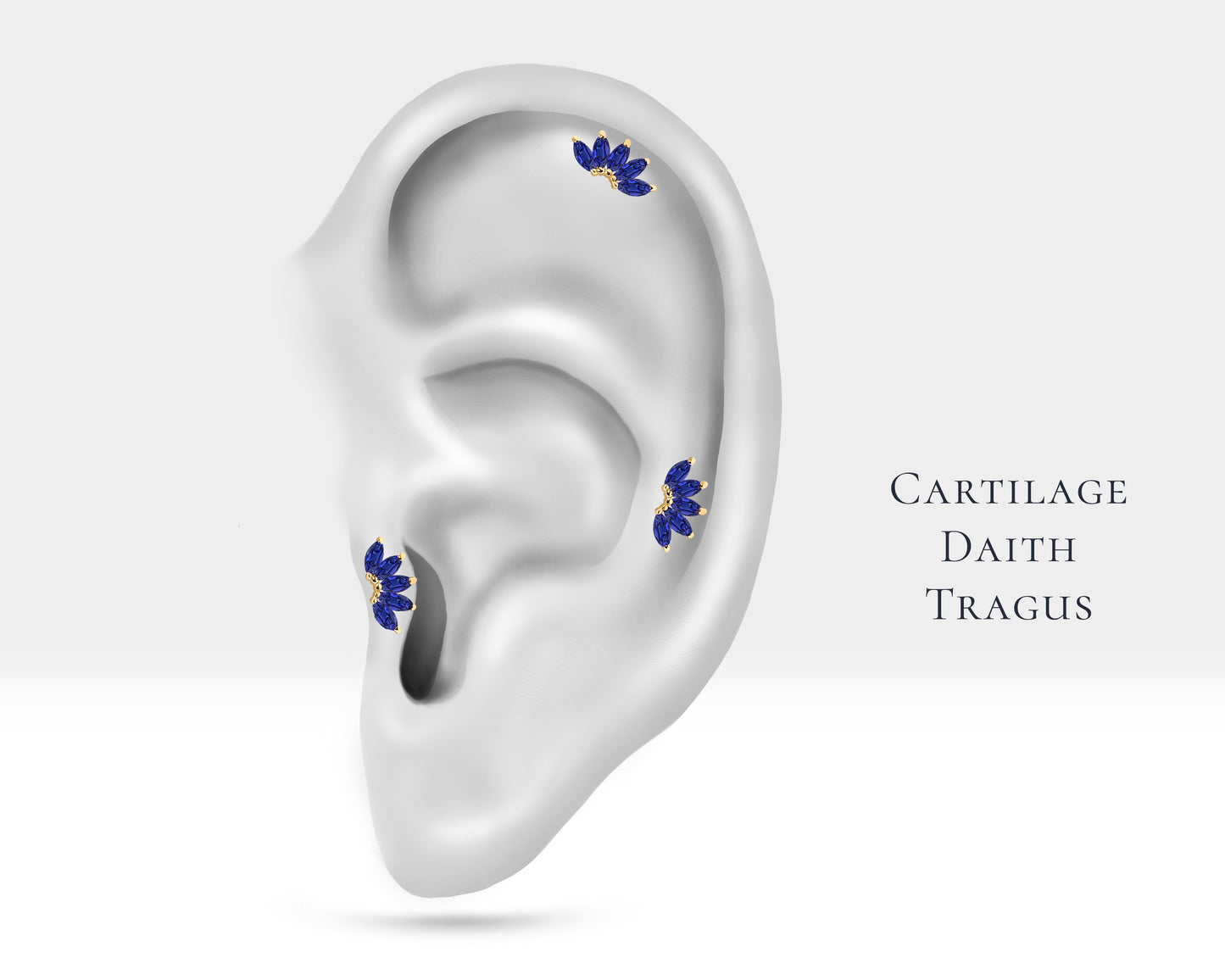 Cartilage Tragus Piercing ,Marquise Cut Sapphire Piercing ,14K Yellow Solid Gold
