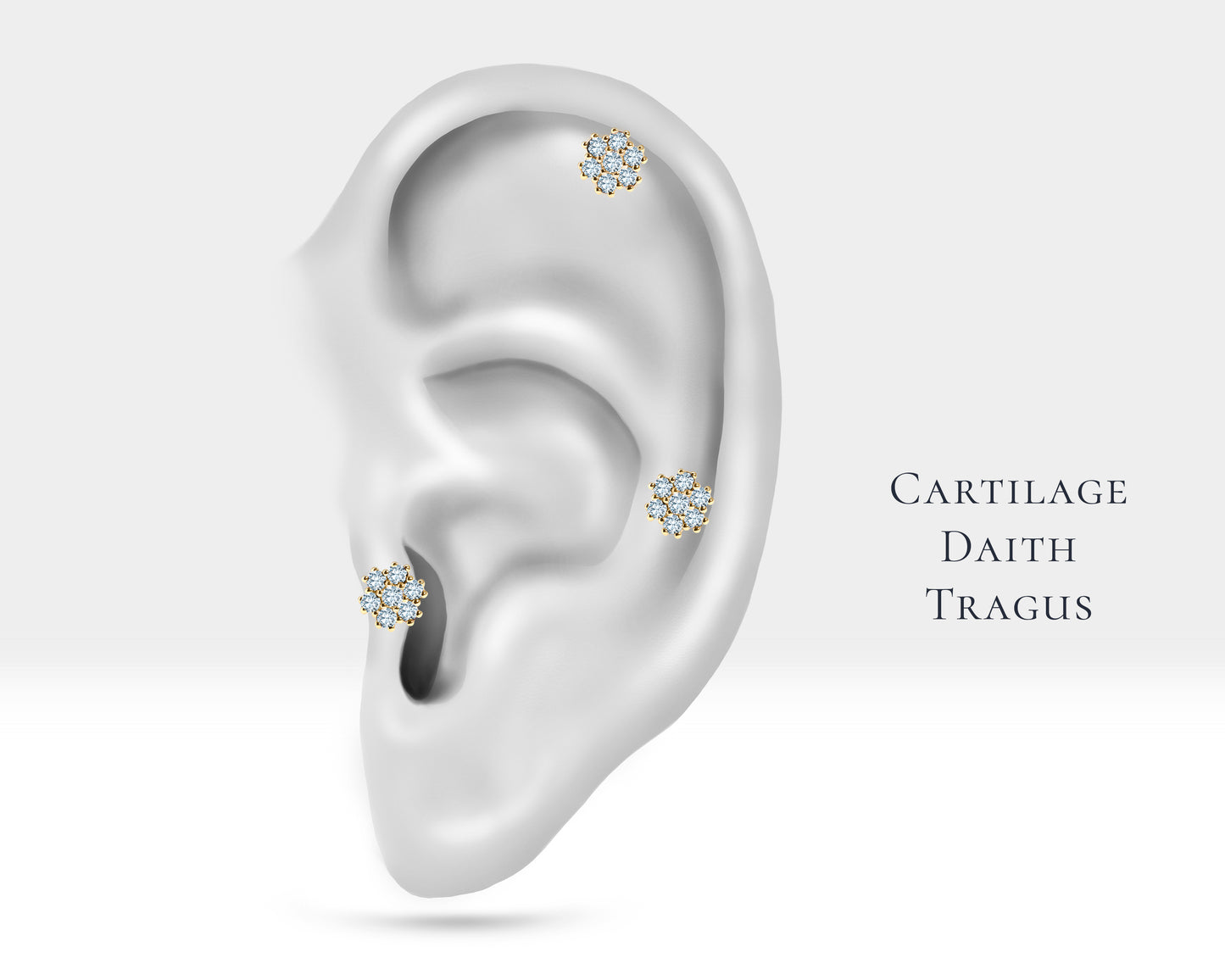 Cartilage Tragus Piercing,Flower Design Diamond Piercing,14K Yellow Solid Gold