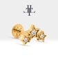 Triple Star Piercing with Diamond Screw Back Piercing in 14K Solid Gold Celestial Cartilage Piercing 16G(1.2mm)