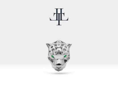 Cartilage, Tragus, Piercing Tiger Design with Green Garnet in 14K Solid Gold, 16G(1.2mm), 8mm Bar Length, Wild Animal Piercing | LP00043G