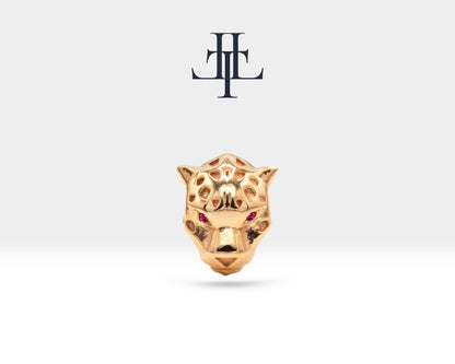 Cartilage Piercing Tiger with Ruby in 14K Yellow-White-Rose Solid Gold, 16G(1.2mm), 8mm Bar Length, Wild Animal Piercing | LP00043R