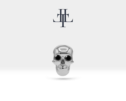 Skull Shaped Piercing with Black Diamond, Tragus and Cartilage Piercing in 14K Yellow Solid Gold, 16G(1.2 mm), 8mm Bar Length | LP00044B