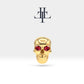 Cartilage Tragus Skull Design Ruby Clicker Piercing, Single Dainty Piercing in 14K Solid Gold, 16G(1.2mm), 8mm Bar Length | LP00044R
