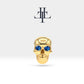 Skull Shaped Piercing with Sapphire, Tragus and Cartilage Piercing in 14K Yellow Solid Gold, 16G(1.2 mm), 8mm Bar Length | LP00044S