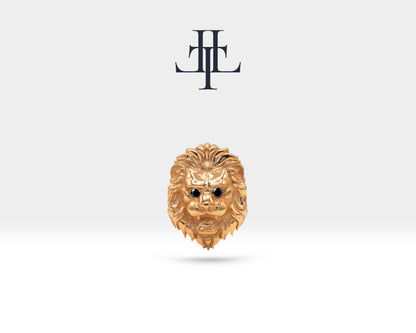 14K Solid Gold Cartilage Animal Style Lion Design Black Diamond Piercing, 16G (1.2mm) Screw Back Piercing, 8 mm Bar Length | LP00046B
