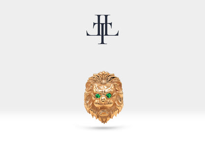 14K Solid Gold Cartilage Animal Style Lion Design Natural Green Garnet Piercing, 16G (1.2mm) Screw Back Piercing, 8 mm Bar Length | LP00046G