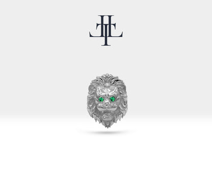14K Solid Gold Cartilage Animal Style Lion Design Natural Green Garnet Piercing, 16G (1.2mm) Screw Back Piercing, 8 mm Bar Length | LP00046G