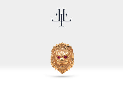 14K Solid Gold Cartilage Animal Style Lion Design Natural Ruby Piercing, 16G (1.2mm) Screw Back Piercing, 8 mm Bar Length | LP00046R