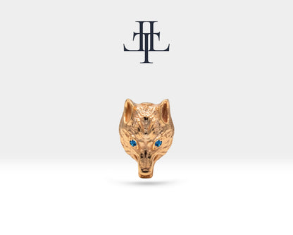 Wolf Design, 14K Solid Gold Cartilage, Tragus Animal Style Sapphire Piercing,16G(1.2mm) Screw Back Piercing, 8 mm Bar Length | LP00045S