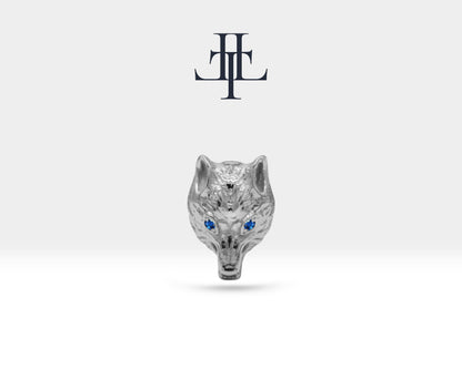 Wolf Design, 14K Solid Gold Cartilage, Tragus Animal Style Sapphire Piercing,16G(1.2mm) Screw Back Piercing, 8 mm Bar Length | LP00045S