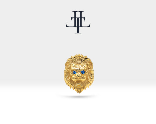 14K Solid Gold Cartilage Animal Style Lion Design Natural Sapphire Piercing, 16G (1.2mm) Screw Back Piercing, 8 mm Bar Length | LP00046S