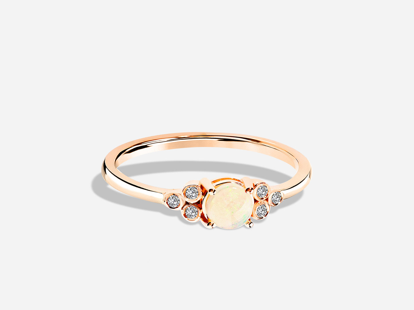 Multi-Stone Rings in 14K Yellow-White-Rose Solid Gold Ring with Opal and Diamond Minimal Ring For Her