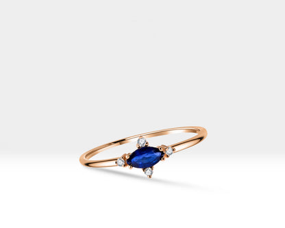14K Yellow Gold Ring,Straight Shank Engagement Ring,Marquise Cut Sapphire Ring