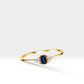 14K Yellow Solid Gold Band,Multi Stone Ring,Baguette Cut Sapphire and Diamond Ring