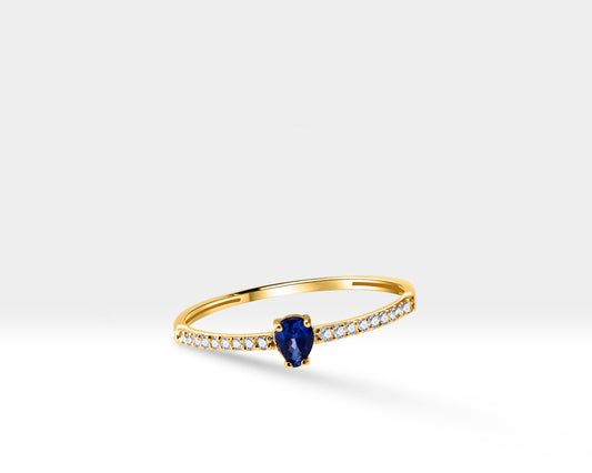 14K Yellow Gold Ring,Straight Shank Engagement Ring,Pear Cut Sapphire Ring