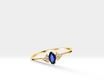 14K Yellow Gold Ring,Engagement Ring,Marquise Cut Sapphire and Diamond Ring