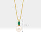 Pearl Necklace with Oval Cut Emerald in 14K Solid Gold Bridal Pearl Necklace for Women Wedding Jewelry | LN00006PE