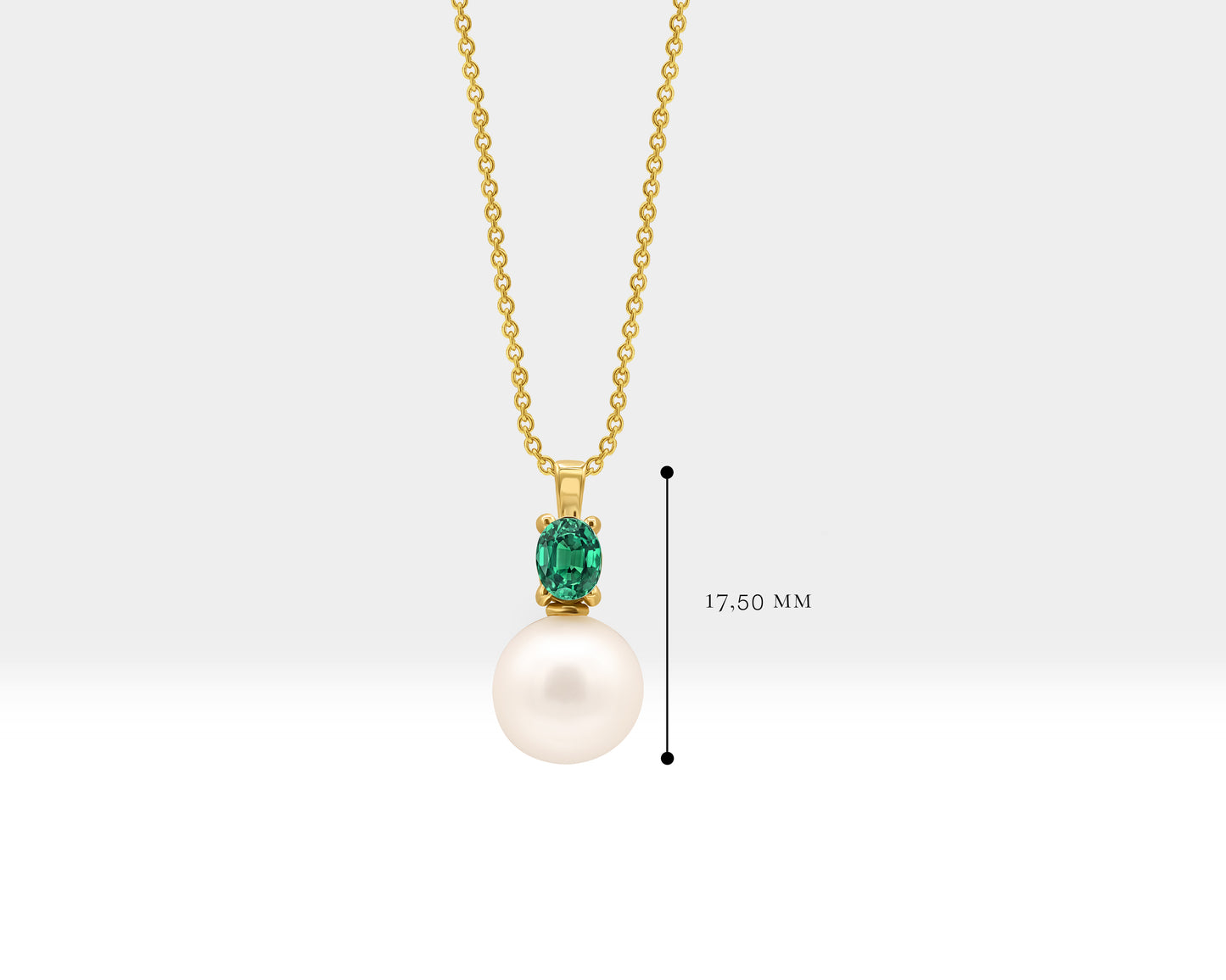 Pearl Necklace with Oval Cut Emerald in 14K Solid Gold Bridal Pearl Necklace for Women Wedding Jewelry | LN00006PE