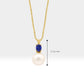 Pearl Necklace with Oval Cut Sapphire in 14K Solid Gold Bridal Pearl Necklace for Women Wedding Jewelry | LN00006PS