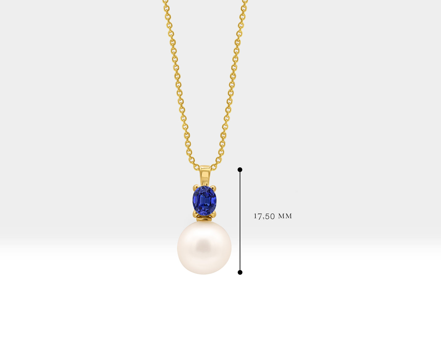 Pearl Necklace with Oval Cut Sapphire in 14K Solid Gold Bridal Pearl Necklace for Women Wedding Jewelry | LN00006PS